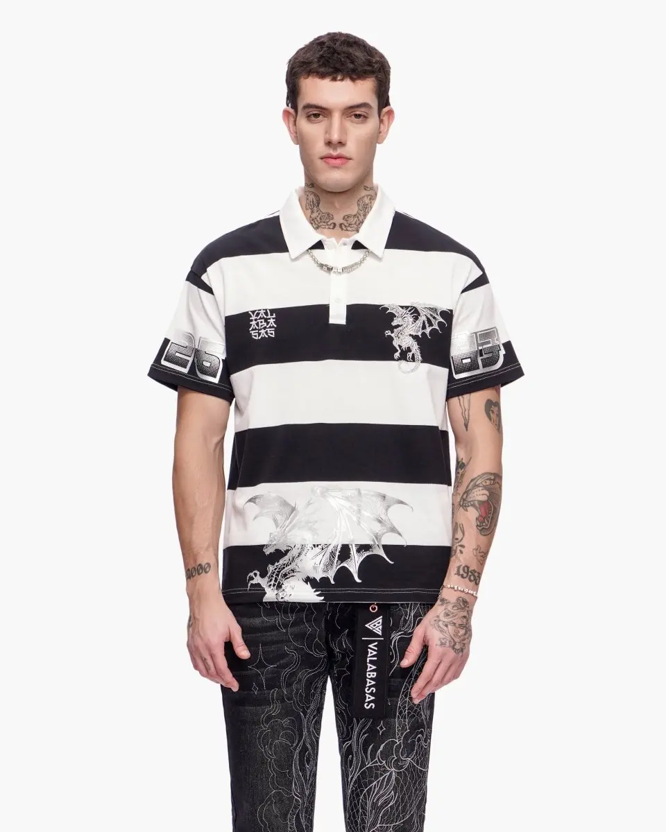 Men's Kaiju Graphic Collar Shirt - Black, White, Silver - Menswear, Casual, Streetwear Layer Top