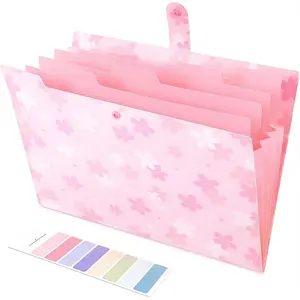 Expanding File Folder with 5 Pockets, Accordion File Organizer,Portable Receipt Paper Documents Organizer,Letter Size Filing Folder School Office Supplies,Pink wax  coated  pencils