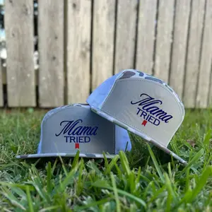 Mama Tried Embroidered 7 Panel Hat – Brown Khaki Brackish Bottomland Camo Flat Bill Snapback, White Black Mesh Trucker Cap, Vintage Country Outlaw Style Unisex Hat Gift
