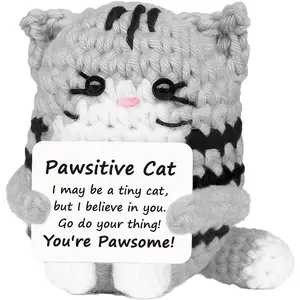 Positive Crochet Cat Mini Handmade Emotional Support Cheer Up Gifts, Cute Funny Knitted Kitten Decor for Women, Men, Friends, Mom, Daughter, Son & Teens, Ideal Birthday, Mothers Day & Graduation Keepsake Presents to Encourage and Warm Heart
