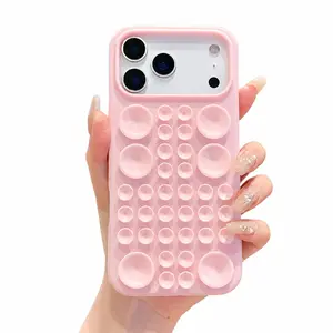 Suction Cup Fidget Silicone Phone Case for iPhone 17 16 15 14 13 Pro Pro Max Air, Niche Cream Solid Color Custom Phone Case, Suction Cup Silicone Protective For Women Girl & Men Boy