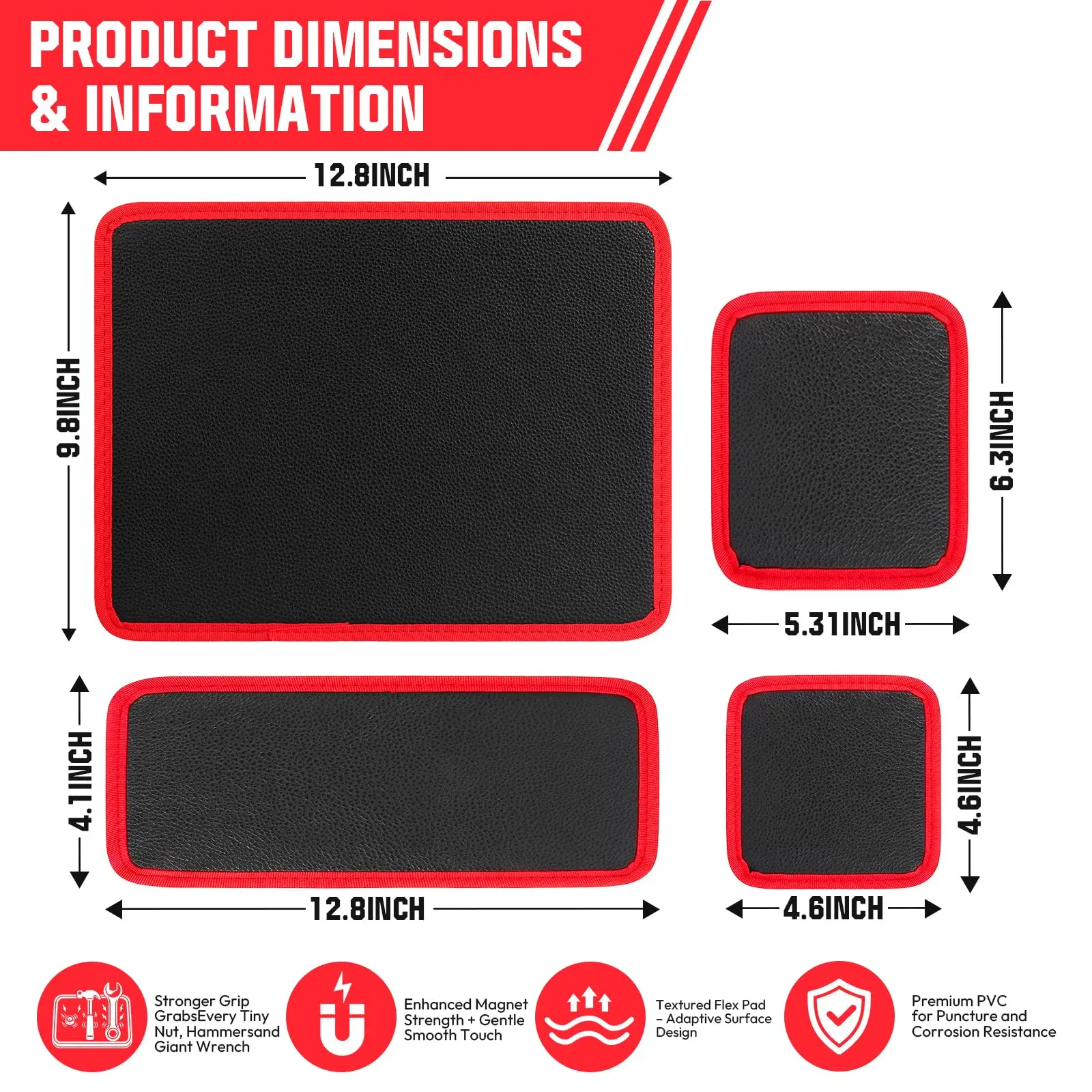 4PC Heavy Duty Magnetic Tool Mat Set - 4 Different Sizes Flexible Magnetic Parts Tray & Tool Holder, Scratchproof PVC Non-Slip Magnetic Pads for Screws Bolts, Auto Repair Mechanic Garage Workshop