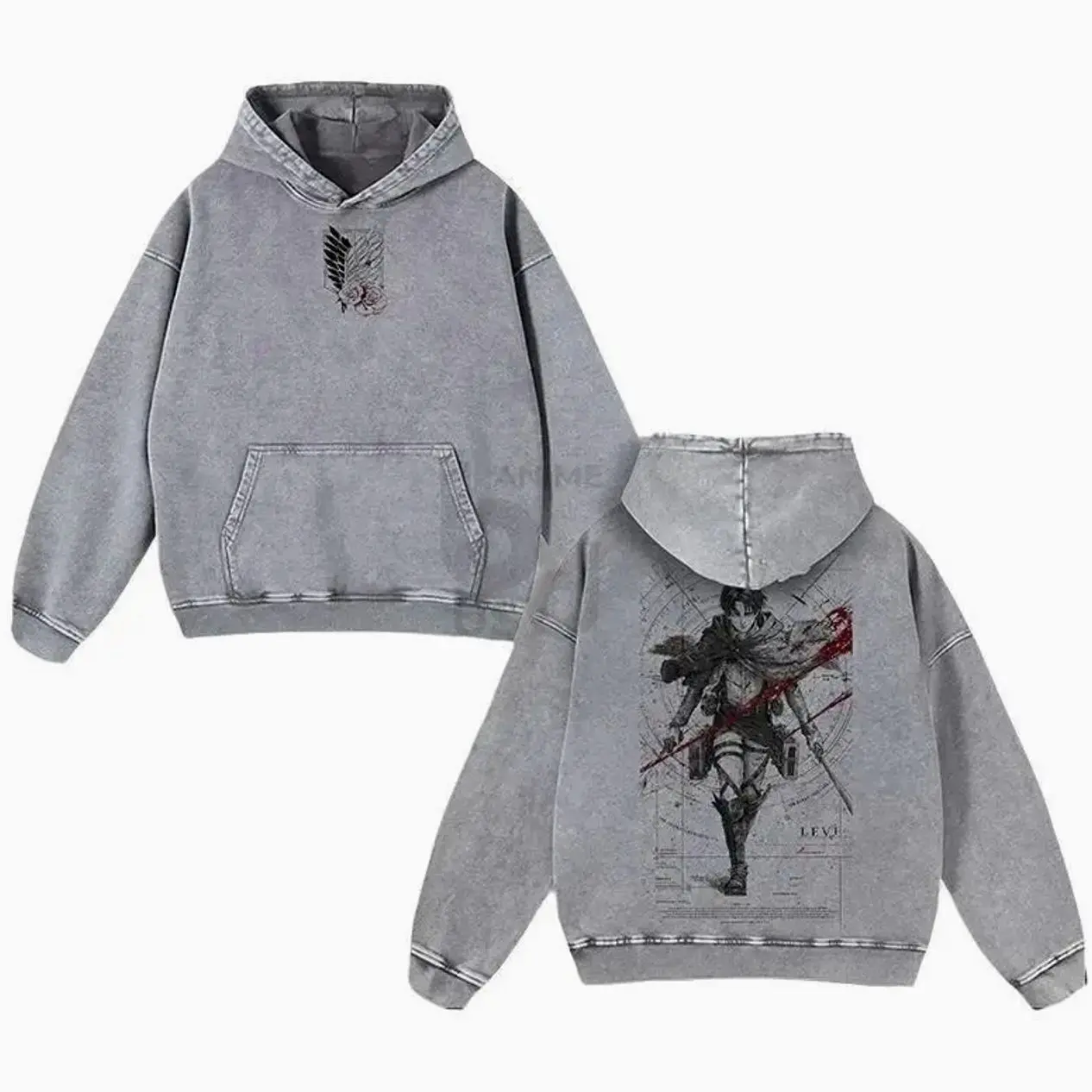 Levi Ackerman AOT Washed Hoodie | Oversize Unisex Double Printed Anime Graphic | Streetwear Merch Gift 3FP