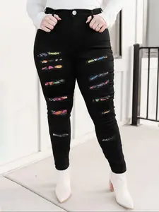 Plus Size High Waisted Jeans for Women, Pants, Womenswear, Stretchy Washed Denim Jeans, Slim Fit Skinny Leg, All Seasons Fashion