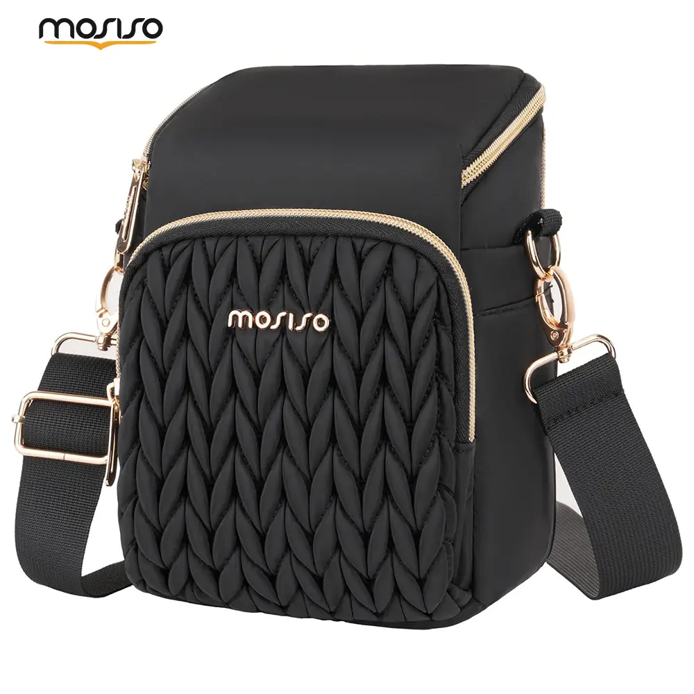 MOSISO Anti-Theft Synthetic Messenger Bag - Sporty Casual Quilted Padded Camera Bag, Adjustable Strap, Compact Black Zip Travel Crossbody for Mirrorless & Digital Cameras (Canon, Nikon, Sony) with Rain Cover, Casual-Style