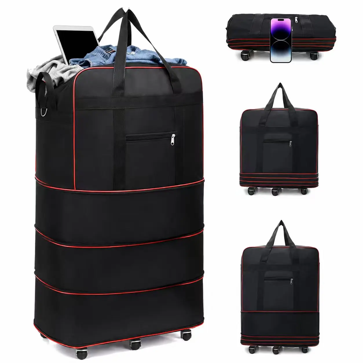 Wheeled Duffle Bag,100L Convertible Nylon Luggage,Lightweight Expandable & Foldable Travel Bag for Moving,Boarding Luggage Bag,Multifunctional Luggage,weekender bag