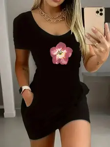 Sexy Dress for Beautiful Women, Show off Your Figure, All-Season Fashion, Letters Pattern, Pockets Design, Elegant and Stylish