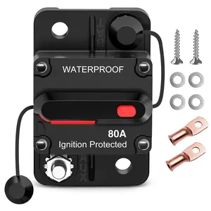 Nilight 80A Circuit Breaker Resettable 12-48V DC Manual Reset w/Copper Wire Lugs Surface Mount Overload Protection for Car Audio Sound Amplifier System RV Marine Boat Truck, 2 Years Warranty