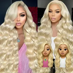 Blonde Body Wave Synthetic Wigs Blonde Color Wigs Pre Plucked Hairline Syntheic Fiber Pre Styling Hair 13x4 HD Lace Front Wigs for Women Glueless Wigs Heat Resistant 200% Density Daily Party Use 32 Inch # 613