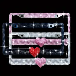 Bling Heart-Shaped Acrylic License Plate Frame with Rhinestones – Stainless Steel, Fit for Cars, Adds Style & Personality, Perfect for Girls and Women, Car Accessory | Car Touch | Chromelike Finish, Bling Car Accessories