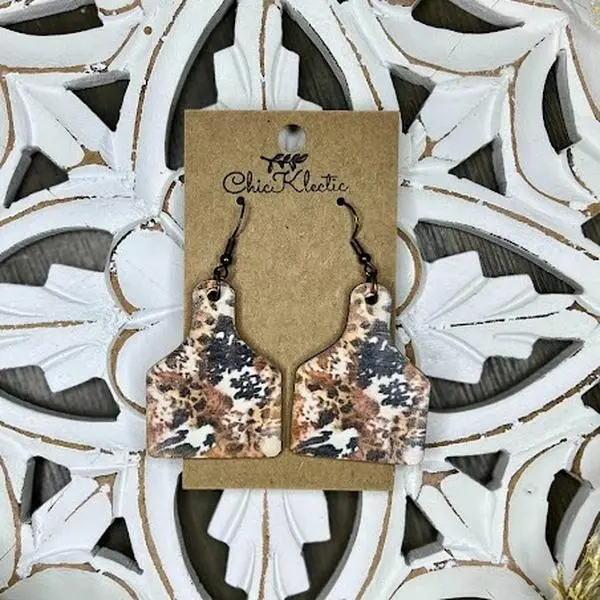 Western Cowhide Cow Print Sublimated Wooden Earrings - casual, bridesmaids, rustic - Fashion Accessory handmade dangle