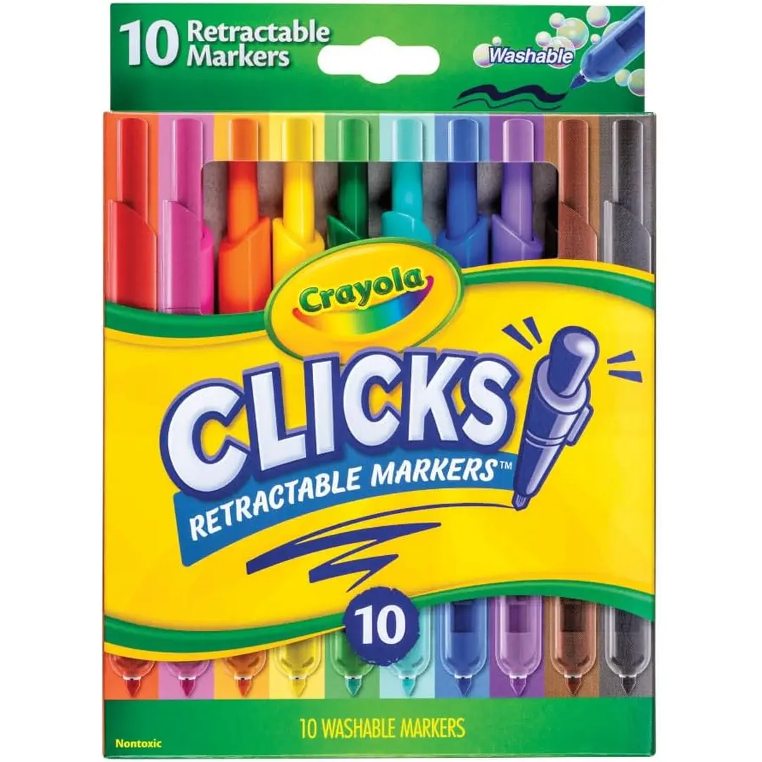 Retractable Tip Marker Set for Kids (10Ct), Markers for School, Long Lasting Coloring Book Supplies, Back to School Essentials, 6+
