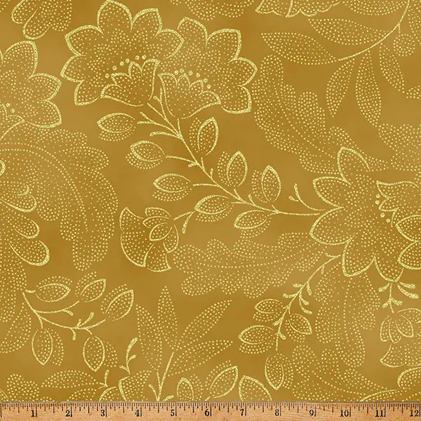 Fabric Hoffman Gold/Gold Crown & Vine Metallic by the Quarter Yard Y7818-47G