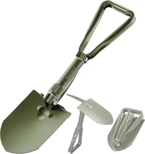 23" Tri-Fold Folding Shovel for Camping & Car Emergencies w/Pick, Compact Snow/Mud Shovel with Storage Bag, High Manganese Steel Mini Survival Tool (2.5LBS, Green)