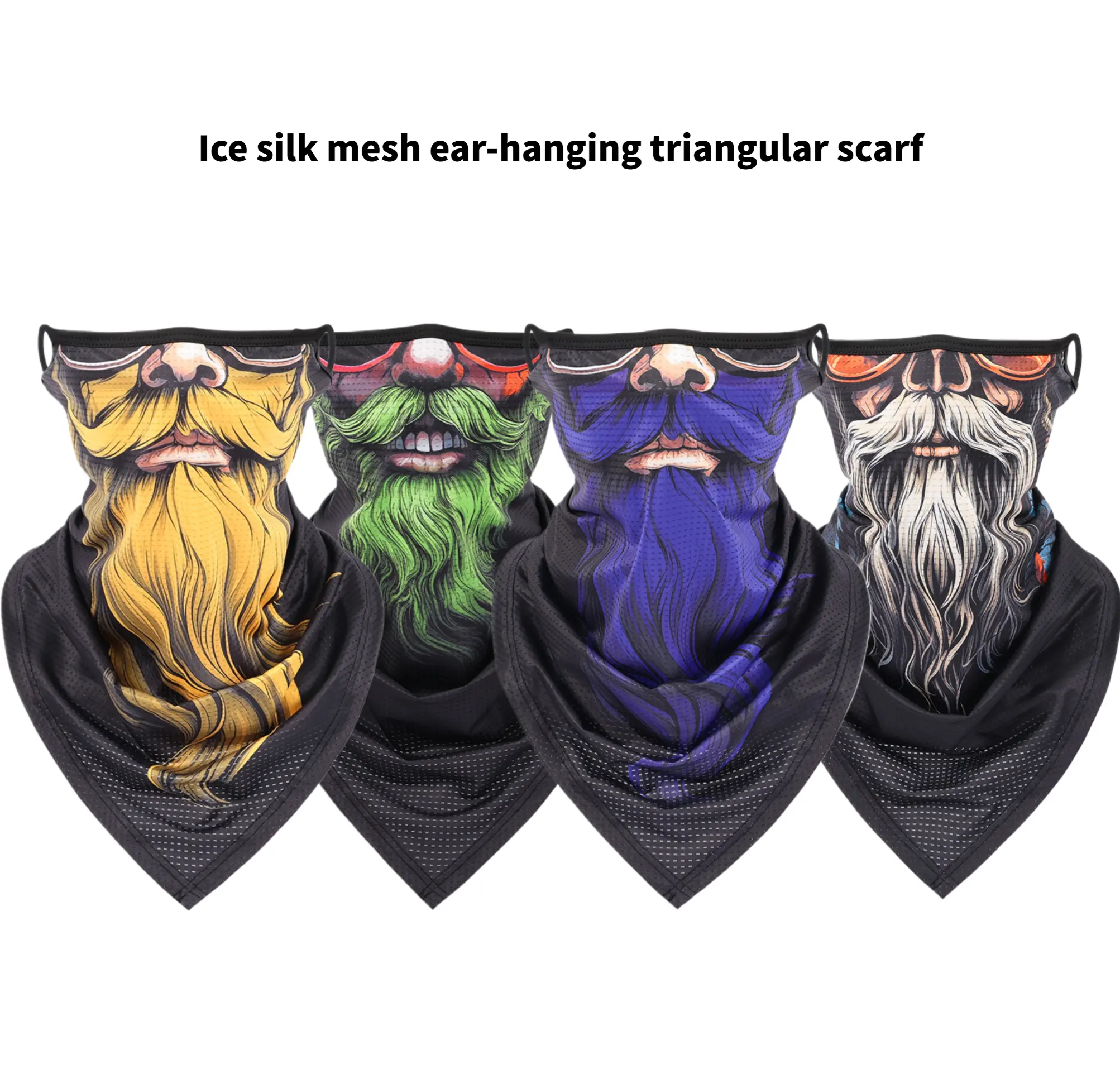 Ice Silk Mesh Breathable Hanging Ear Triangle Scarf - Sun Protection Face Cover, Outdoor Cycling Motorcycle Head Cover, Beard Neck Gaiter