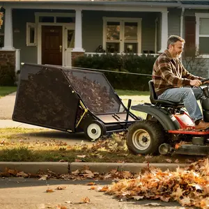 YINTATECH Tow-Behind Lawn Sweeper,42" Pull Behind Heavy-Duty Garden Sweeper with Hopper Bag,Grass Collector,Adjustable Brush Height,Anti-Splash Cover,Dumping Rope from Seat Handle for Yard Lawn