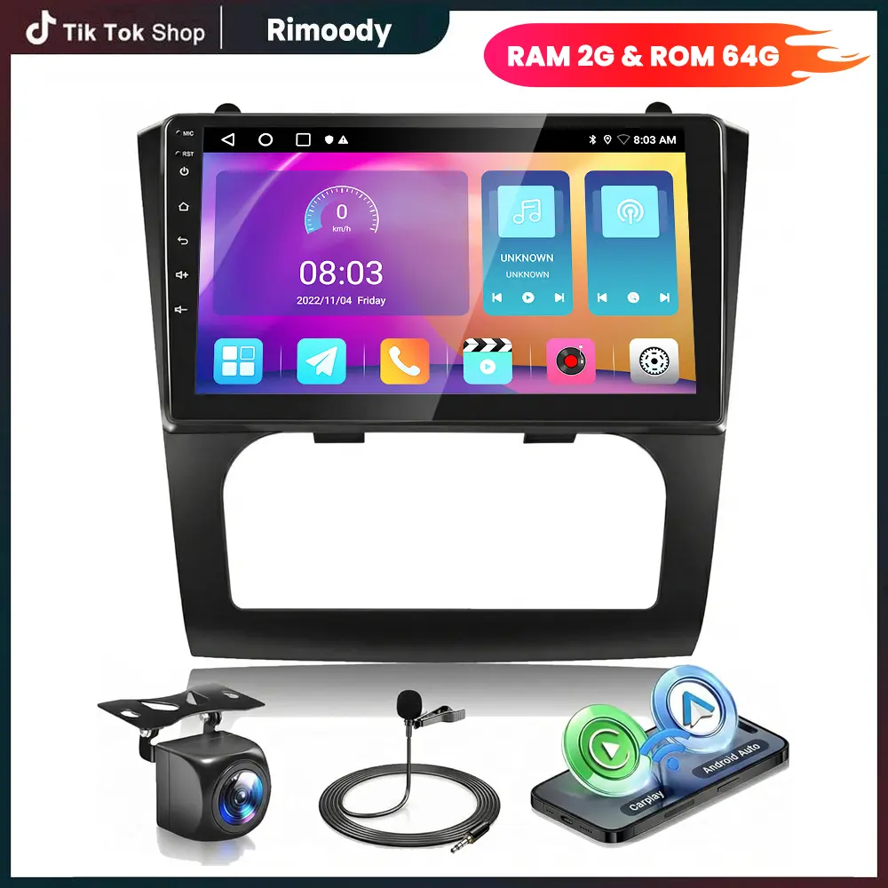 RIMOODY 9-Inch Android Car Radio Stereo for Nissan Altima 2008-2012, 2/4+64G Auto A/C Android Auto Player, Wireless CarPlay Touchscreen, Bluetooth Audio Receiver, GPS Navigation Device, WiFi, Backup Camera, FM/RDS, SWC, Father's Day Gift, Wi-Fi, Youtube