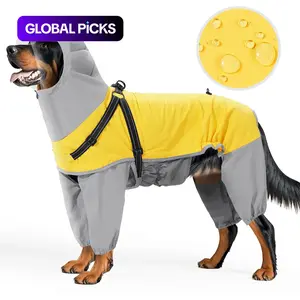New Waterproof Dog Raincoat with Hat, Transparent Face Mask, Colorblock Pattern, Suitable for Medium/large Dogs, Pull-On Design #GLOBAL PICKS