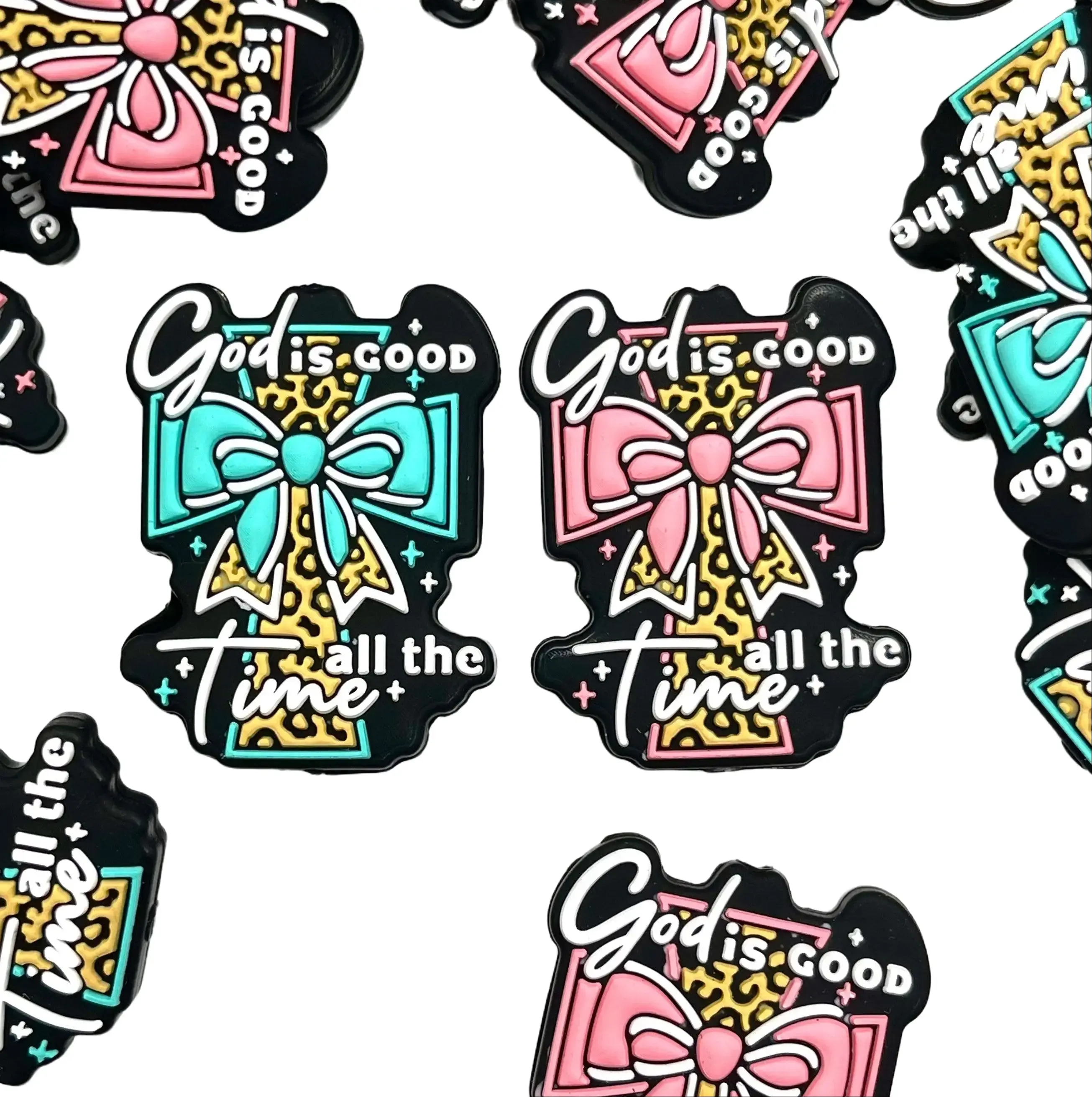 1pc God is Good All the Time 3.0 Silicone Focal Beads - Faith Base Craft Supplies Cross Shape Beads DIY Jesus Bead