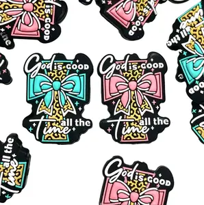 1pc God is Good All the Time 3.0 Silicone Focal Beads - Faith Base Craft Supplies Cross Shape Beads DIY Jesus Bead