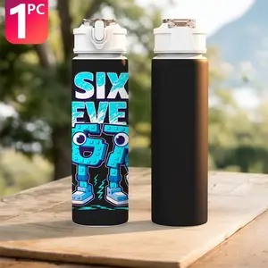 1pc Robot 67 Plastic Water Bottle | Six Seven Printed Design, Flip Top, Reusable, 25oz 750ml Lightweight Leak Proof Portable Travel Drink Bottle, Ideal for Birthday, Christmas, Halloween, Thanksgiving Gifts