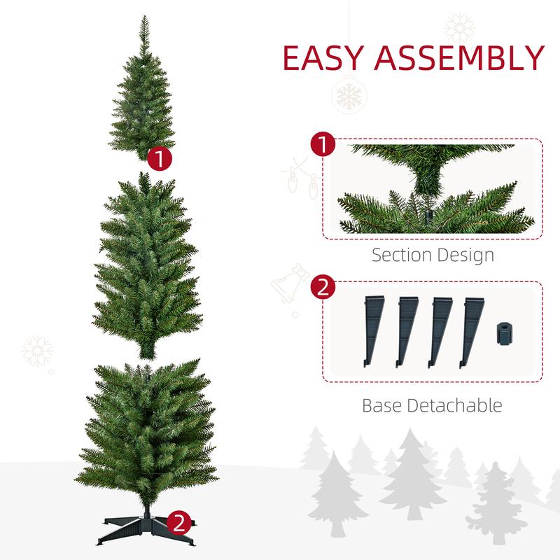 HOMCOM 6ft/7ft Pre-Lit Slim Noble Fir Artificial Christmas Tree with Warm White LED Lights, for Christmas Decoration HOMCOM 6ft/7ft Pre-Lit Slim Noble Fir Artificial Christmas Tree with Warm White LED Lights, for Christmas Decoration