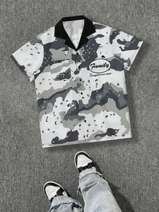 Men's Desert Camo Camp Collar Button Up Shirt, Streetwear Hawaiian Style Short Sleeve Casual Top