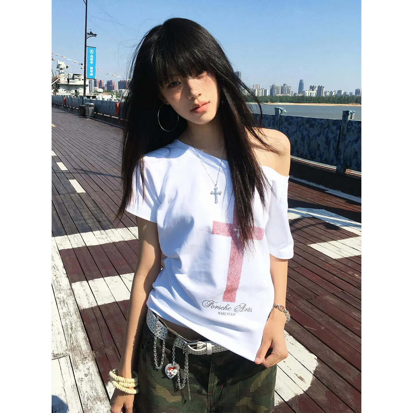 Gothic Print Graphic Tops Loose Off Shoulder Short Sleeve Tshirt Y2k Vintage Crop Tops American Retro 90s Grunge Tees