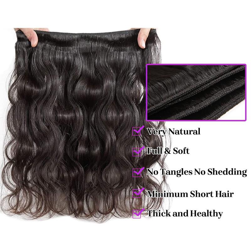 Vinisay Brazilian Virgin Hair Body Wave Straight Hair Bundles Human Hair Quick Weave Extensions Natural Black 12-30 Inches Budget Friendly