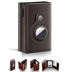 Mens Smart Wallet Card Holder, Portable Leather Wallet, Pop Up Aluminum Case Slim Minimalist Front Pocket - 9-14 Card Capacity