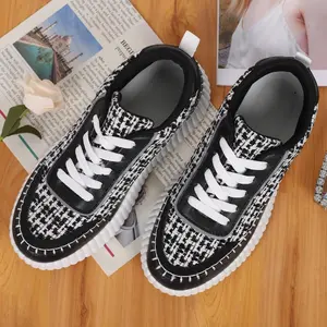 CYNLLIO Chunky Platform Sneakers for Women City Tweed Fashion Comfortable Casual Lace-Up Walking Shoe Rivora Shoes Best Christmas Gifts
