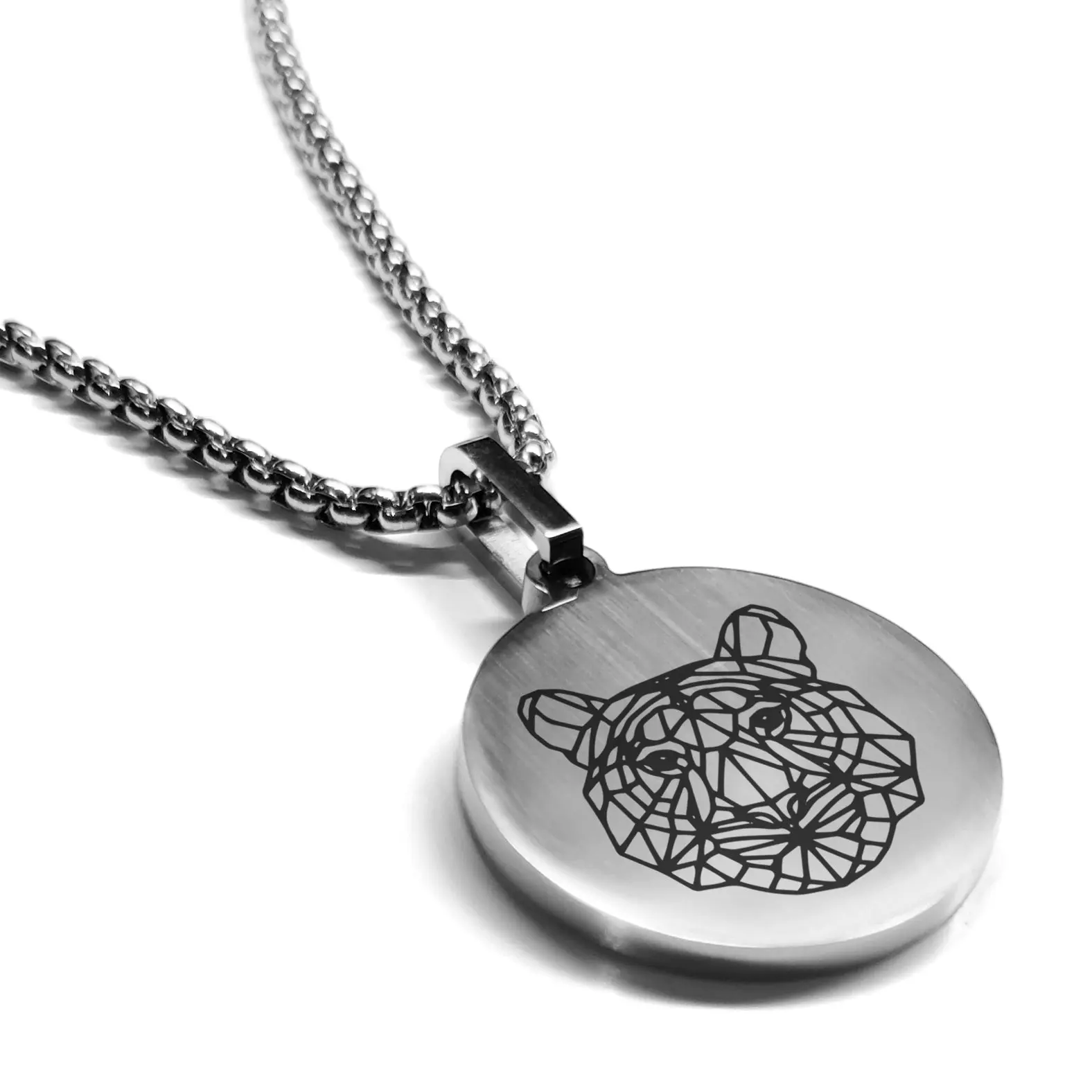 Stainless Steel Geometric Polygon Tiger Round Medallion Pendant