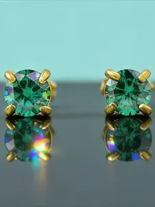 1pair 0.5 Carat Classic Round Cut Synthetic Moissanite Four-prong Golden Stud Earrings with Wonderful Design, Suitable for Daily Commuting Wear Formal Occasions, Birthday Party Clothing Matching, Gift for Men and Women