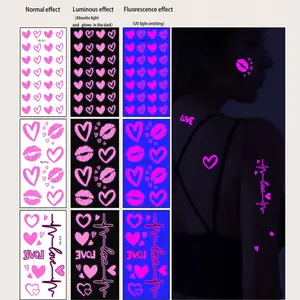 Glow-In-The-Dark Heart Tattoo Stickers Set of 3, Temporary Tattoo Kit, Waterproof Long-Lasting Realistic Temporary Tattoos for Men and Women