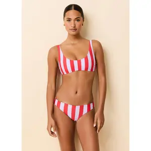 Elle Reversible Bikini Top Lipstick Red / Lavender Stripe