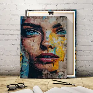 Wooden Framed Canvas Painting, Graffiti Art Character Posters, Abstract Face Design, Fashion Art Wall Decoration, Modern Art Decoration for Home Living Room Bedroom, Ornaments, Abstract Art Prints