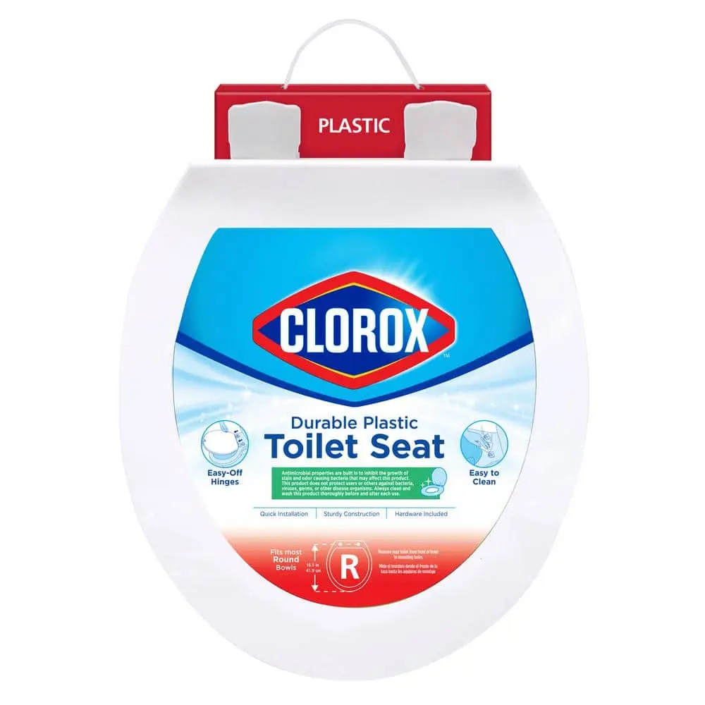 Round Plastic Toilet Seat in White with Easy-Off Hinges