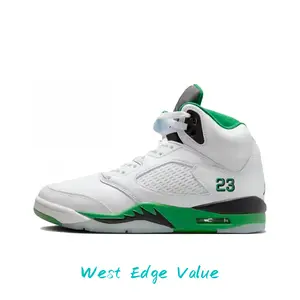 White Smooth Leather High-Top Retro Basketball Shoes with Lucky Green Rubber and Translucent Icy Blue Outsole