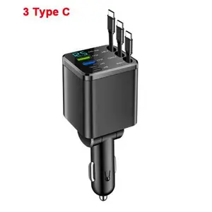 5 IN 1 Retractable Car Charger USB Type C PD Retractable Cable For iPhone Samsung Fast Charging Cord Cigarette Lighter Adapter