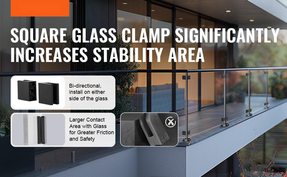 40-Piece Glass Clamp Set For 0.31-0.47 Inch Tempered Glass, 304 Stainless Steel Railing Brackets and Mounting Clamps, Square Glass Shelf Brackets For Balcony, Garden, Deck, Stair, Black