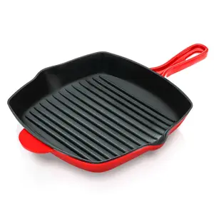 11" Cast Iron Grill Pan - Perfect Grill Marks Square Skillet with Porcelain Enamel Coating - Oven & Stovetop Safe - Gas, Electric, Ceramic & Induction Compatible - Kitchen Cookware for Daily Use