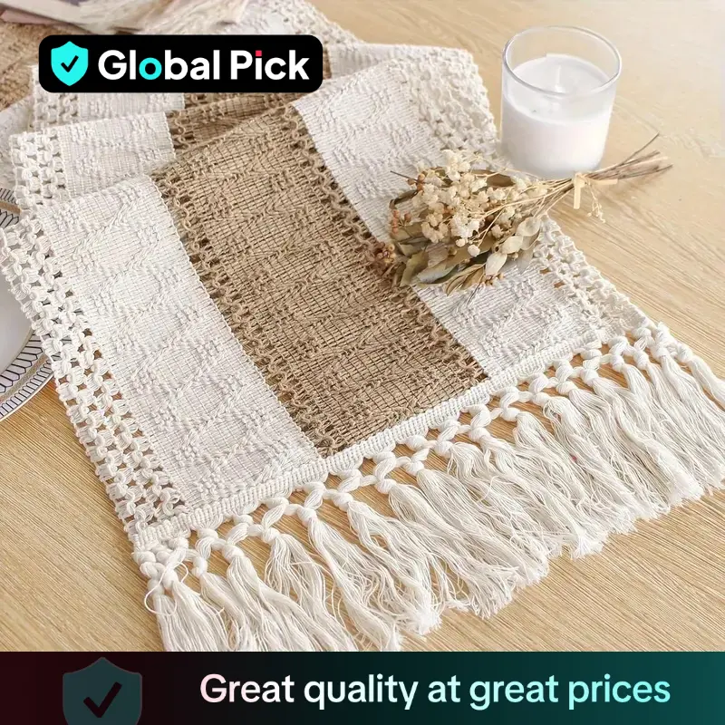 Tassel Decor Striped Table Runner, 1 Count Halloween Decor Boho Style Table Runner, Household Decoration for Dining Room