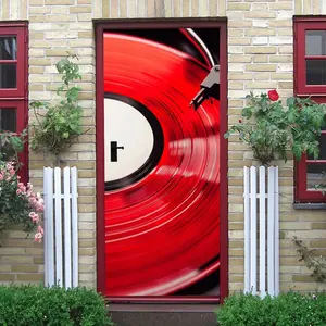 2pcs Vintage Red Black Vinyl Record Wall Sticker Creative Music Theme Self Adhesive Removable PVC Decal for Bedroom Living Room Background Decor Phonograph Pattern Home Art Mural