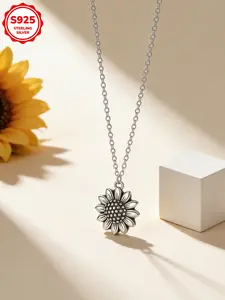 Women's S925 Sterling Silver Vintage Bohemian Sunflower Pendant Necklace, Hypoallergenic, Casual Fashion, Perfect Gift for Friends, Birthday, Valentine's Day, Dainty Boho Necklace
