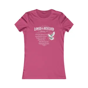 Loved & Rescued Women’s Tee — Inspirational Christian Dove Shirt (Romans 5:8)