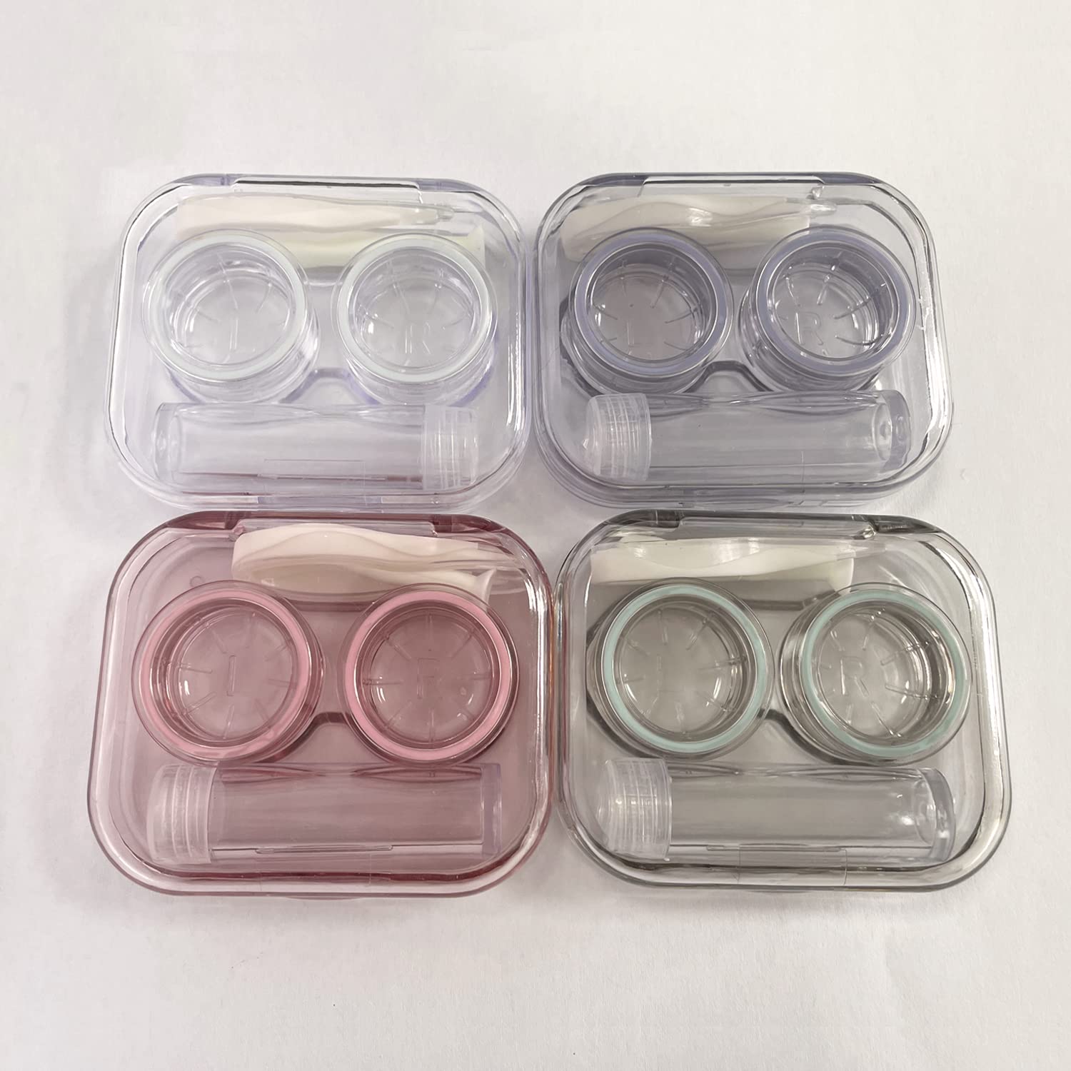 4 Pack Flip Top Clear Contact Lens Case Travel Kit with Tweezers Remover Tool, Contact Lens Soak Storage for Travel & Home Use