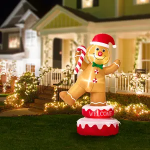 Glitzhome 6FT Lighted Inflatable Rotating Gingerbread Man Decor