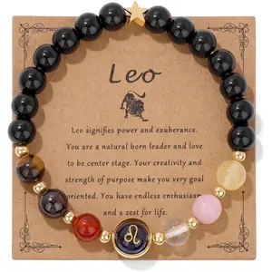 12 Constellations Healing Crystal Stone Beads Zodiac Bracelet Birthday Constellation Gifts for Women Men Horoscope Spiritual Jewelry Bracelet Gifts