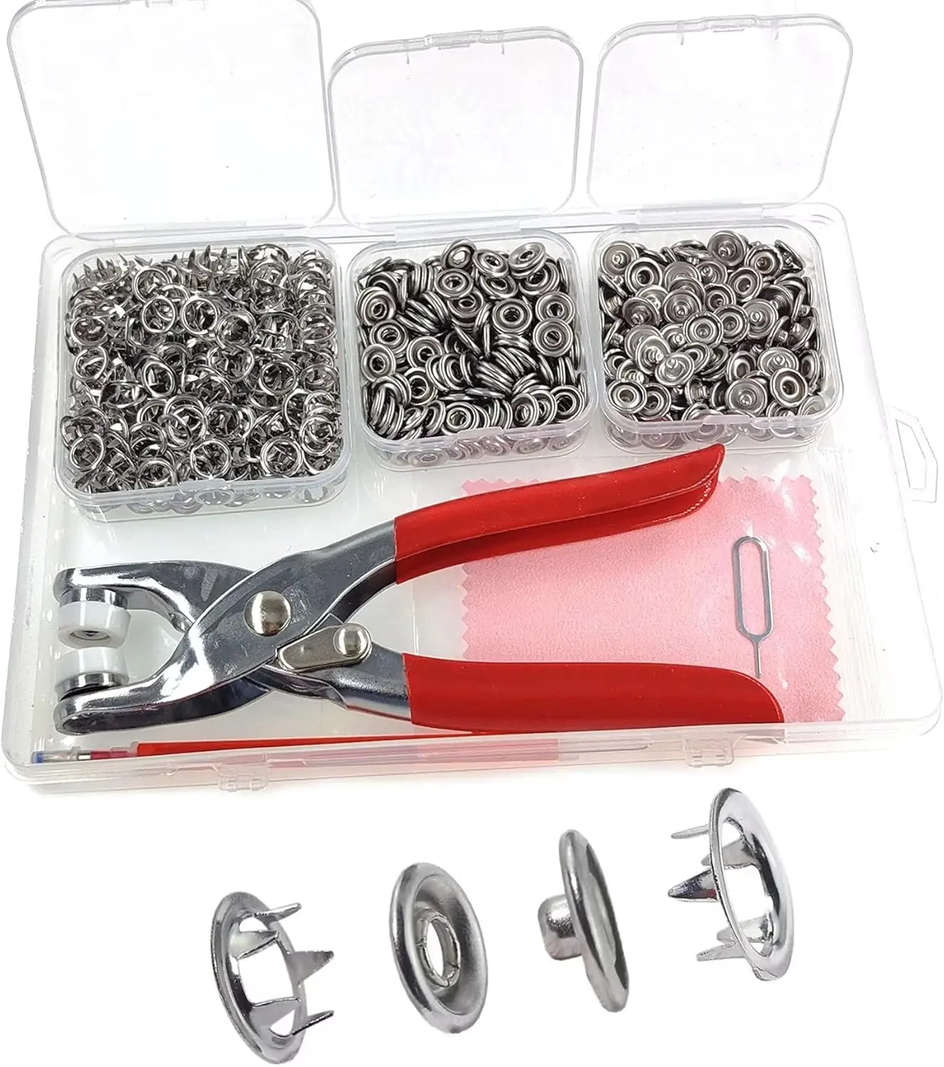 200Pcs Snap Fasteners Kit, Metal Snap Button Kit with Fastener Pliers No Sewing, 9.5mm Snap on Button Kit Rust Proof DIY Press Studs Button Fix Tools for Fabric Clothing, Chrome