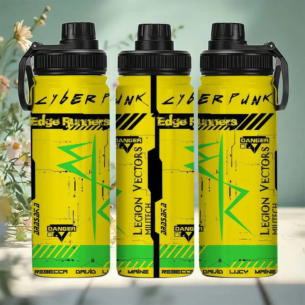 1pc 20oz Stainless Steel Insulated Mug, "Cyberpunk Style" Water Bottle, with handle and leak-proof lid, keeps drinks hot or cold, suitable for various occasions, birthday/holiday gift, for family and friends